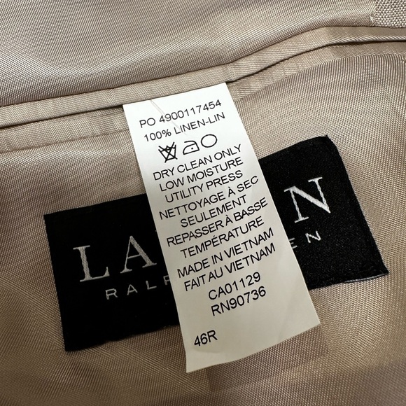 LAUREN Ralph Lauren Lassiter 100% Linen Blue, Brown and Tan Plaid Blazer, 46R - Picture 8 of 11